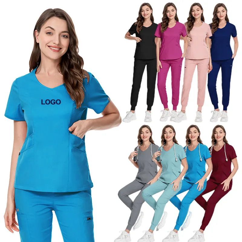 Conjuntos de uniformes con estampado de enfermera, camisetas médicas para correr, azul marino, rosa claro, a la moda, venta al por mayor, 2022