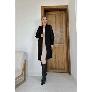 Cárdigan Negro de Punto con Mangas Largas para Mujer, Estilo Minimalista, Capa Transparente, Abrigo de Moda - Product Image 5