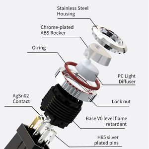 Interrupteur à bascule LANBOO, mini-interrupteur à bascule, <span class=keywords><strong>10A</strong></span>, 6 broches, argent, rouge + connecteur avec LED, 250V, 220V, chromé, plastique noir, 16 mm - Product Image 5