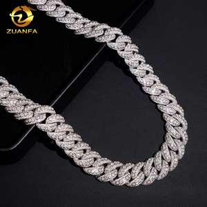 Luxury Bezel Setting Moissanite <strong>Solid</strong> <strong>Silver</strong> 925 Gold Plated 18mm Necklace Chain Hip Hop Iced Out Jewelry Cuban Link Chain - Product Image 6