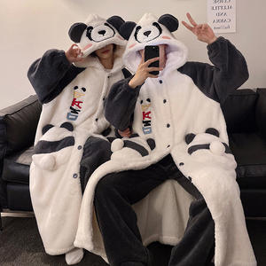 Couple's Pajama Women's Cartoon Hoodie Long Thickened Warm Sleeprobe Sleeper Pants Set Men's Home Clothes - Product Image 3