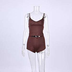 Ropa de Verano QINSI para Mujer, Etiqueta Personalizada, Conjunto de Pijama de Dos Piezas, Camisola y Pantalones Cortos, Ropa de Dormir Sexy para Mujer, Color Sólido - Product Image 4