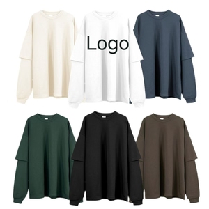 2024 nouveau T-Shirt à <span class=keywords><strong>manches</strong></span> <span class=keywords><strong>longues</strong></span> col rond surdimensionné pour hommes personnalisé <span class=keywords><strong>maillot</strong></span> Double couche avec faux deux pièces impression Design Technique lavée - Product Image 2