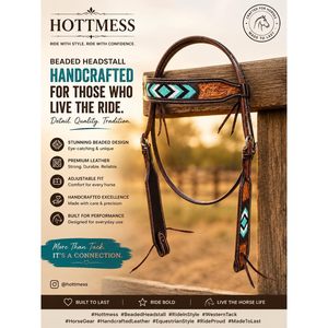 Hottmess Bridon en cuir pour cheval, orné de perles turquoise et de motifs floraux, pour l'équitation de trail, équipement équestre - Product Image 5