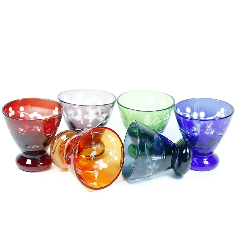 35 ml edo kiriko japanese sake glass short footed shot glass with hand engraved pattern