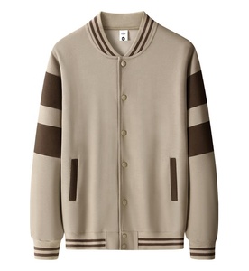 Chaquetas universitarias de algodón unisex Logotipo de diseñador personalizado abrigo de béisbol informal de otoño al por mayor chaqueta de Letterman diseño de rayas con cremallera - Product Image 1