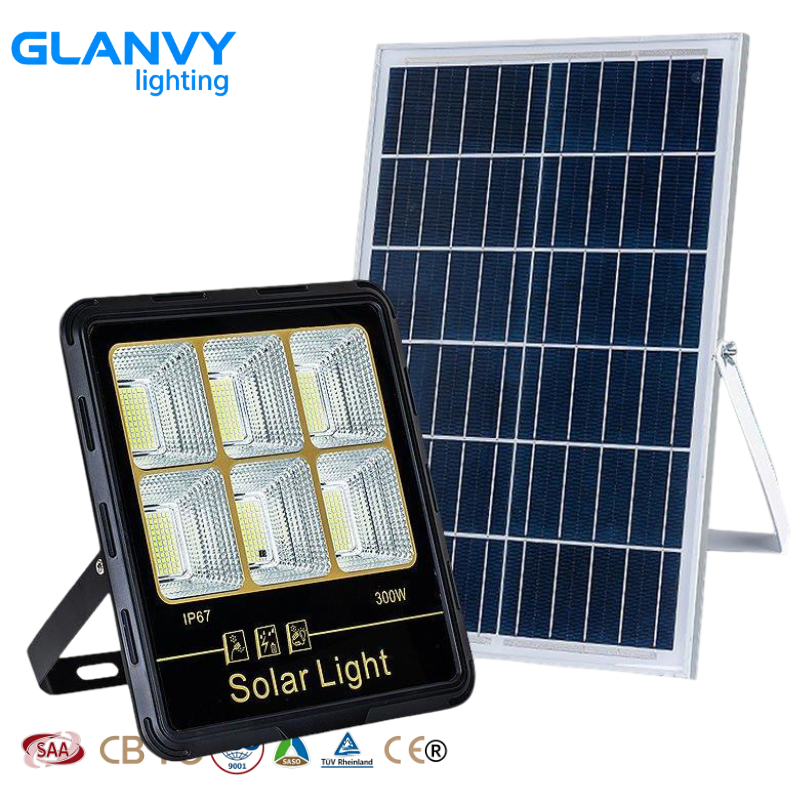 Solar LED Flood Light 100W 200W 300W IP67 Aluminum Body Reflector 120 Beam Angle Outdoor Camping Garden Emergency Light CE