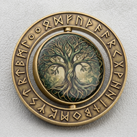 Pièce de monnaie rotative en laiton massif, artisanale, avec design personnalisé, impression UV, dôme en époxy et motifs runiques, pour l'EDC