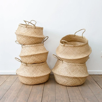 Boho panier en osier tissé jonc de mer paille osier ventre panier naturel blanchisserie stockage jonc de mer organisateur porte-plante décor à la maison