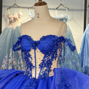 Robe de bal de Quinceañera princesse en mousseline de soie bleu roi avec appliques en dentelle Dy20259, robes de fête d'anniversaire, Vestidos De 15 - Product Image 5