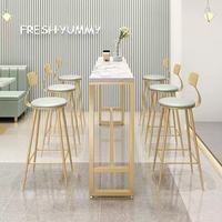 Ensemble moderne de table et chaises de bar à plateau en marbre - Mobilier en métal durable pour bar à domicile, hôtel et café-lounge