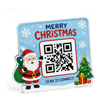 Letrero de Acrílico Personalizado con Código QR y Diseño de Árbol de Navidad y Santa Claus para Decoración de Ventanas, Mostradores y Mesas de Cafés, Restaurantes y Hoteles