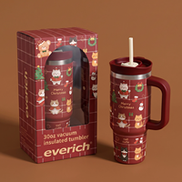 Everich Mug de voyage isotherme à double paroi en acier inoxydable de 30 oz pour l'aventure en extérieur, avec poignée et pailles, coffret cadeau
