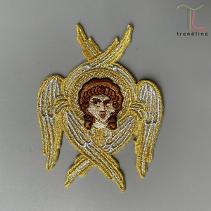 Toppe Ricamate Termoadesive in Stile Liturgico con Angelo Maschile in Oro, Argento e Lurex Marrone per Borse e <span class=keywords><strong>Vestiti</strong></span> - Product Image 2
