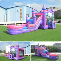 Château Gonflable Commercial en PVC Princesse avec Toboggan Combo, Maison de Rebond Rose & Violette pour Filles, Idéal pour la Location Commerciale