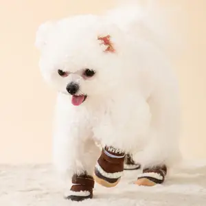 Wholesale Manufacturer #1-#5 4PCS Brown/Blue/Pink/Yellow Oxford Polar Fleece Cotton Winter Pet Dog Shoe With Outfit