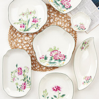 Assiettes tendance de style pastoral chinois pour la maison, en céramique de porcelaine fine de 8 pouces, en forme de cœur triangulaire pour steak