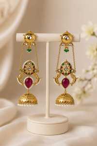 Pendientes de lujo Royal Peacock, conjunto kundan de Jhumky, joyería tradicional nupcial para boda. - Product Image 2