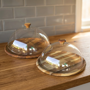Plateau de service à gâteau en bois avec couvercle en verre, plateau rond pour présentation de desserts, plateau à fromage pour cuisine, boulangerie, restaurant - Product Image 3
