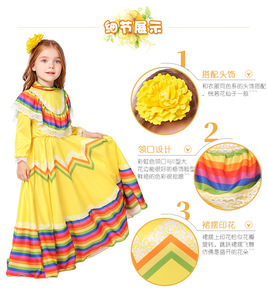 <span class=keywords><strong>Costume</strong></span> Traditionnel Mexicain pour Filles, <span class=keywords><strong>Costume</strong></span> d'Halloween pour Enfants, Carnaval Mexicain, Fête d'Anniversaire, Robe de Spectacle de Danse Flamenco - Product Image 6