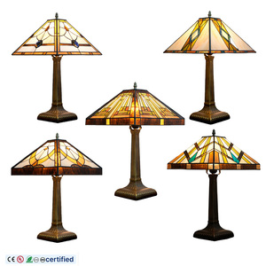 Antique Mission Style Table <strong>Lamp</strong> with <strong>Stained</strong> <strong>Glass</strong> <strong>Shade</strong> Modern Design E26/E27 Base for Home Bedside or Nighttime Decor - Product Image 1
