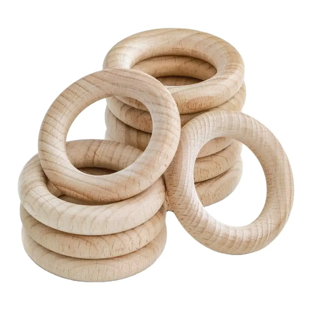 Wholesales Free Engrave Logo Natural Unfinished Circle Ring BEECH Wood Baby Teething Ring For DIY