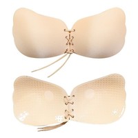 Soutien-gorge adhésif invisible push-up sans bretelles en forme d'aile avec cordon de serrage, vente en gros, emballage personnalisé