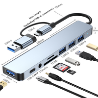 Hub USB 8-en-1 multiport avec support de lecture TF/PD, audio USB 3,5 mm, et ports Type-C pour ordinateur