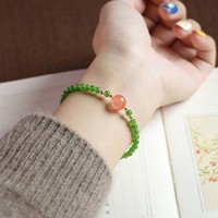 Bracelet en perles de chalcédoine verte de style ethnique chinois, agate Nanhong, forme de boule, pour femmes, accessoires de bijoux tendance