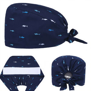 Bonnets de travail unisexes ajustables en coton élastique avec bandeau anti-transpiration à boutons et design à nouer pour usage hospitalier - Product Image 2