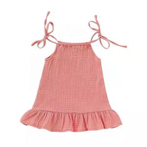 Vestito estivo da neonata bella linea di puro cotone da 6 a <span class=keywords><strong>9</strong></span> <span class=keywords><strong>mesi</strong></span> e gonna senza maniche per abbigliamento per bambini in canapa - Product Image 3