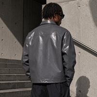 Veste pour homme OEM en cuir PU brillant, col rabattu, fermeture éclair métallique, poches latérales, manches longues, style streetwear minimaliste, veste décontractée