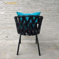 Ensemble de meubles de jardin d'extérieur, structure en aluminium, table et chaises de salle à manger en corde de fibre acrylique pour patio et cour arrière