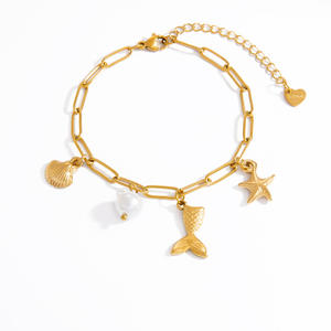 Pearl <b>Bracelet</b> 18k Gold Stainless Steel Starfish Pendant Women's Everyday Wear White Pearl Jewelry - Product Image 5