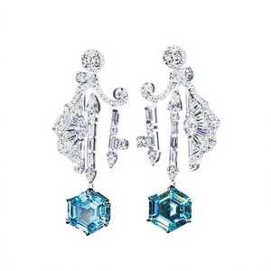 Boucles d'oreilles en argent 925 pour femmes avec diamants et topaze bleue, certifiées IGI, bijoux de mariage classiques pour femmes - Product Image 1