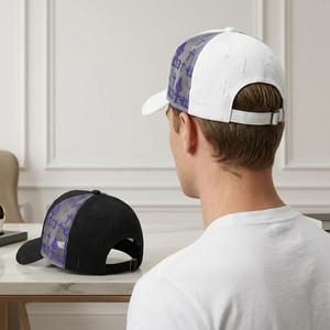 Casquette Trucker en Maille pour Homme, Motif Géométrique Blanc et Noir, Fermeture Arrière Ajustable, Style Urbain Décontracté, Printemps-Été, Chapeau 6 Panneaux - Product Image 2