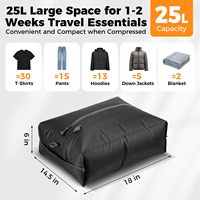 Sacs de compression sous vide imperméables réutilisables IP67 pour économiser de l'espace, 25L, avec pompe rechargeable sans fil pour valise et sac à dos