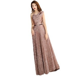 Elegant <b>Sequined</b> Evening Gown Asymmetrical Neckline Sheath Silhouette Natural Waistline For Banquets And Social Events - Product Image 5