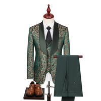 Costume de Mariage de Luxe en Jacquard TR Imprimé, Blazer à Revers Châle Simple Boutonnage, Ensemble 3 Pièces pour Hommes, Idéal pour les Mariés