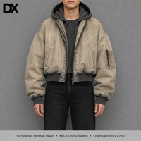 Blouson bomber à capuche MA-1 surdimensionné et court, avec manches zippées, délavé au soleil et effet délavé personnalisé, pour fabricants OEM ODM de marques