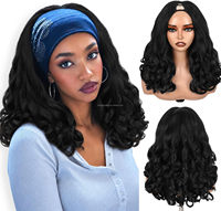 Perruque synthétique en U 46 cm, ondulations rebondissantes # Perruques pour femmes en fibre résistante à la chaleur, couleur noir naturel 1B, prêtes à être expédiées, vente en gros