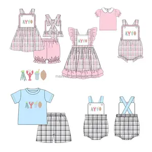 Summer Children Clothes Boutique Kids Sleeveless Dress And Short Baby Girls Crayfish Football Clothing Sets