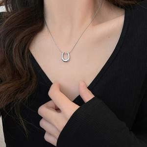 Collar de herradura en forma de U de acero inoxidable para mujer 2025 nuevo collar de clavícula de lujo ligero con cadena de suéter - Product Image 4
