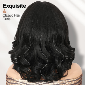 Perruque courte bouclée avec frange pour femmes, texture Yaki, cheveux humains ondulés, <span class=keywords><strong>sans</strong></span> colle et résistante à la <span class=keywords><strong>chaleur</strong></span>, pour un usage quotidien et les événements - Product Image 5