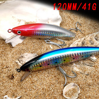 Leurre de pêche dur pour la traîne en haute mer, type Minnow, flottant à mi-mer, 120mm 41g, avec hameçon VMC et fil d'acier, pour la pêche en mer