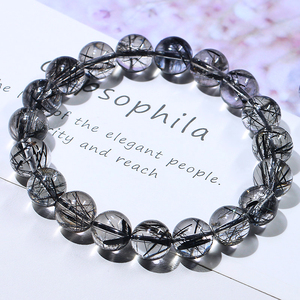<span class=keywords><strong>Bracelet</strong></span> en cristal naturel de cheveux noirs pour hommes et femmes cristal de tourmaline noire brésilienne cristal de titane - Product Image 1