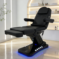 Mobilier de salon de beauté moderne Table de massage noire Lit 3 moteurs Chaise électrique pour le visage Lit d'extension cosmétique avec commande au pied