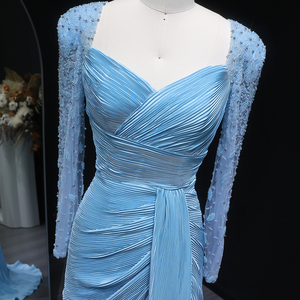 Robes <span class=keywords><strong>de</strong></span> <span class=keywords><strong>soirée</strong></span> <span class=keywords><strong>de</strong></span> luxe Sharon Said SF409 Dubai Blue à manches longues, ornées <span class=keywords><strong>de</strong></span> cristaux fuchsia, pour femmes, pour mariage et fêtes - Product Image 3
