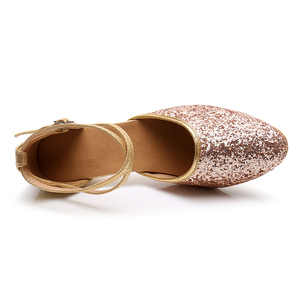 Chaussures de danse latine pour femmes à semelle en caoutchouc, en cuir pailleté, souples, pour la pratique de la danse de salon, chaussures de danse pour femmes - Product Image 5