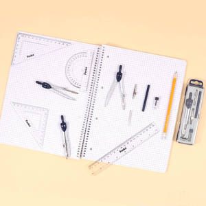 Foska เข็มทิศโรงเรียน5ชิ้นแบบมืออาชีพสำหรับชุดเรขาคณิตพร้อมกล่องเก็บของกันแตก - Product Image 1